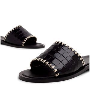 STAUD Genie Sandals Black Faux Croc